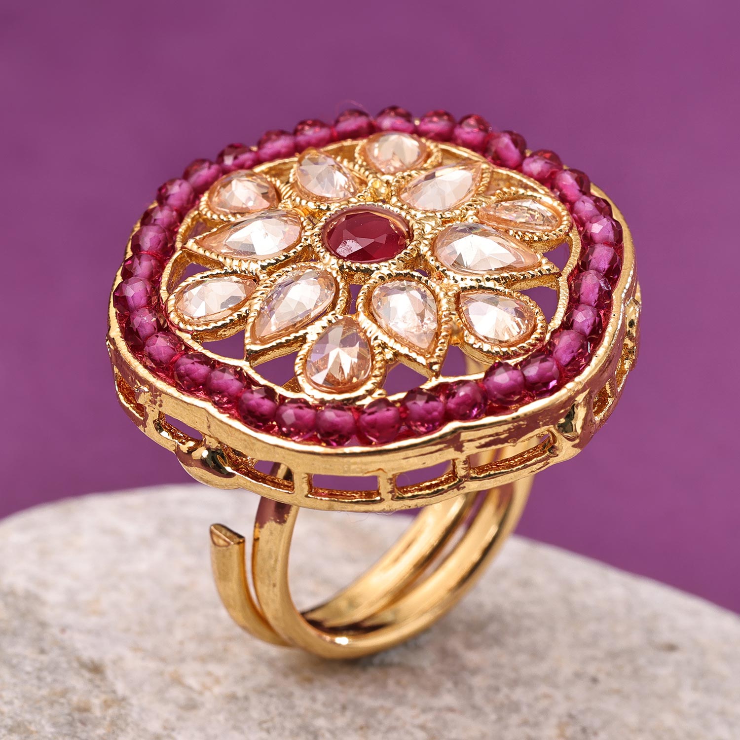 Sukkhi Lovely Golden Gold Plated Pearl Ring for Women