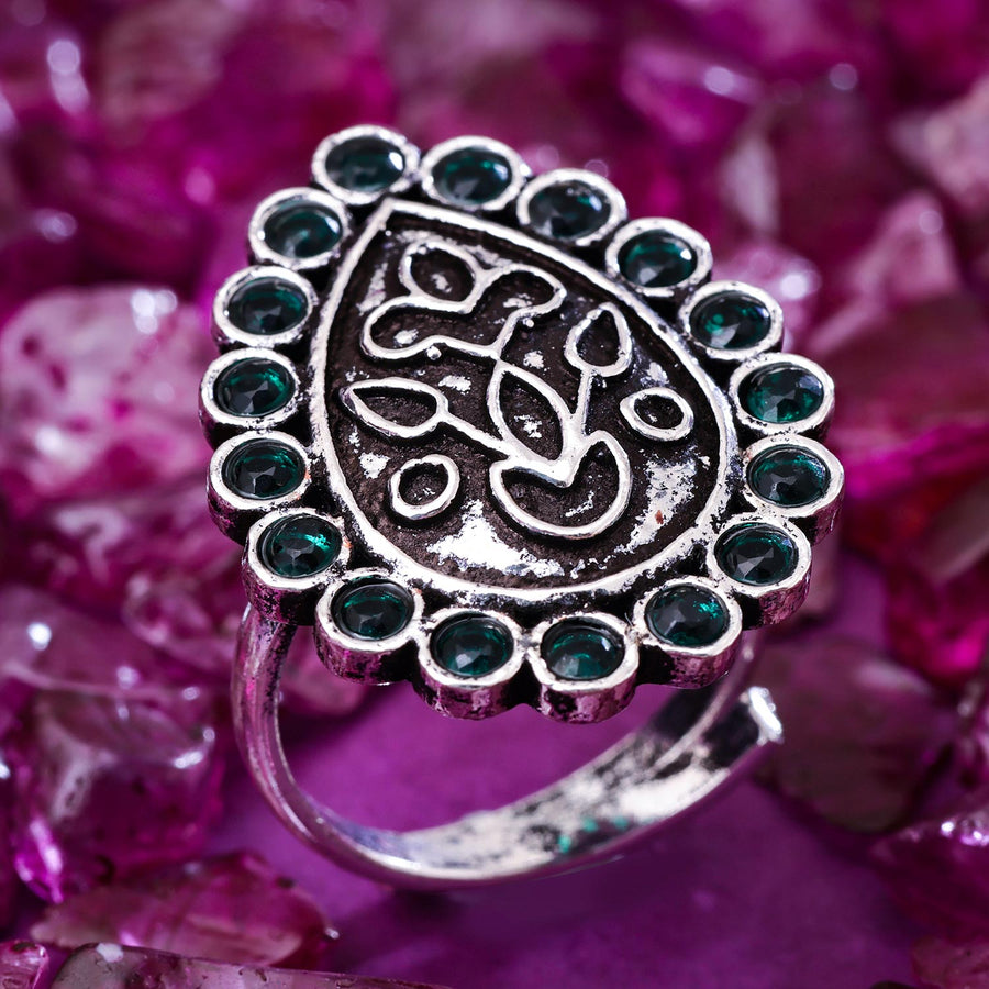 Sukkhi Glorious Silver Oxidised Pearl Ring for Women