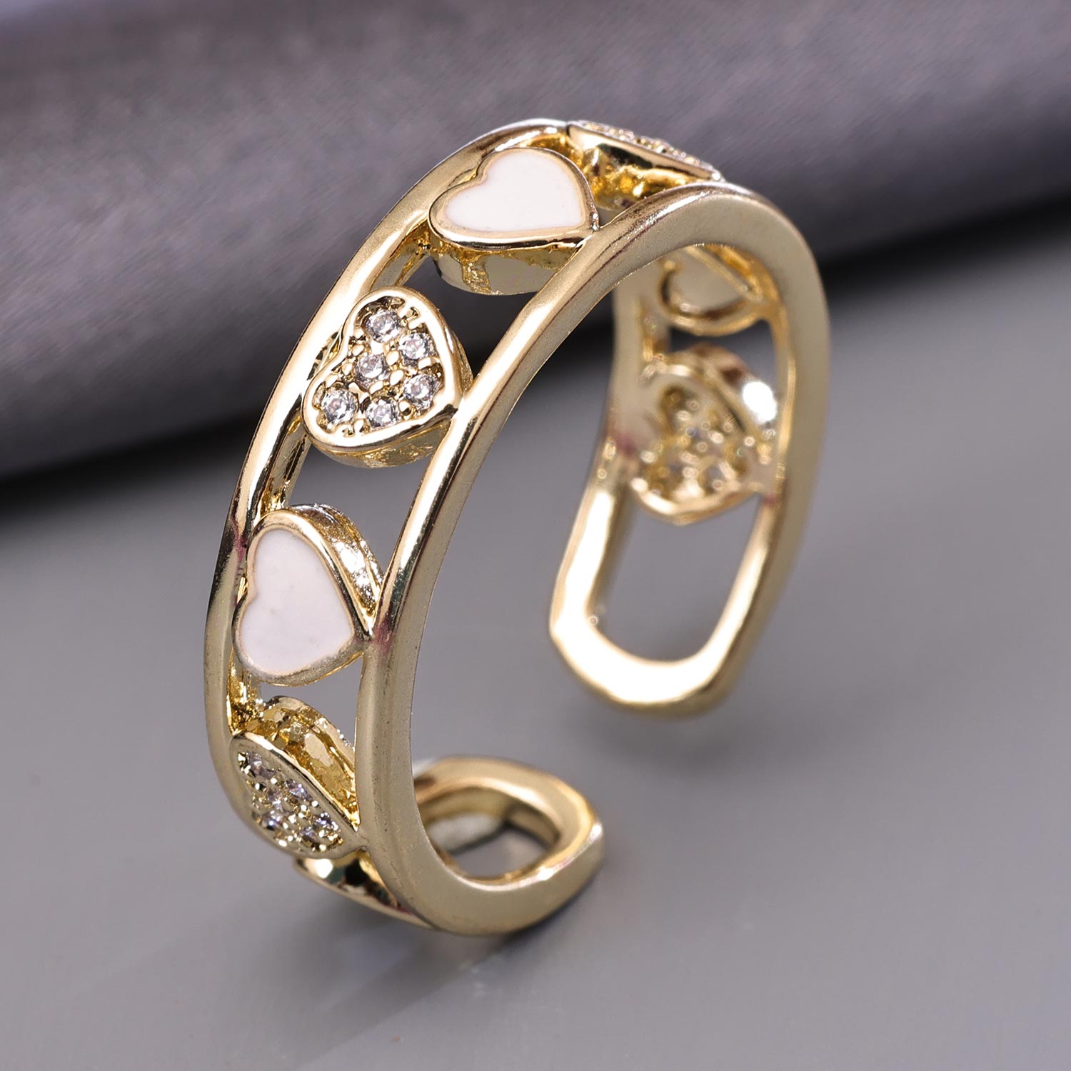 Sukkhi Gleaming Golden Heart Gold Plated CZ Ring for Women