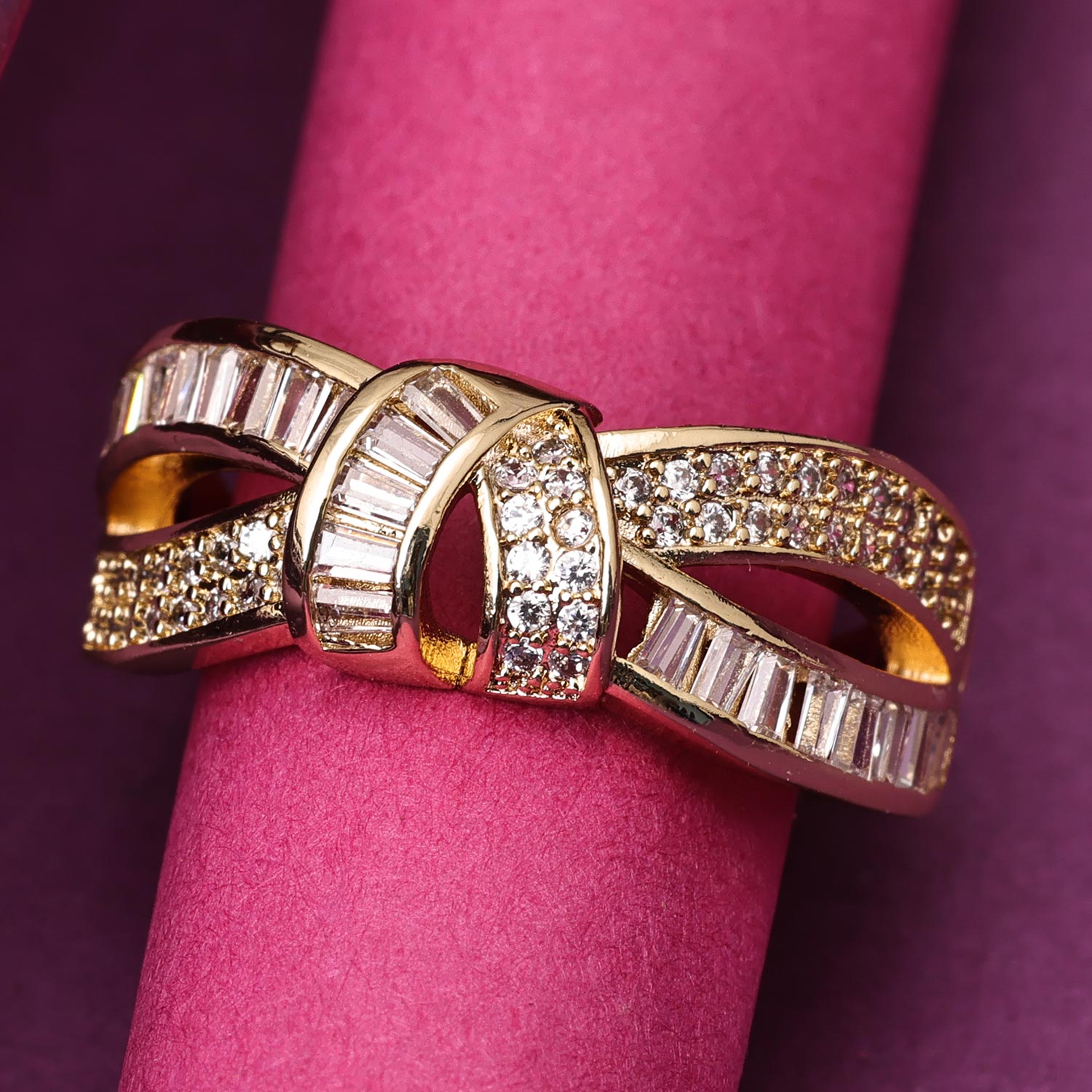 Sukkhi Incrediable Golden Gold Plated CZ Ring for Women