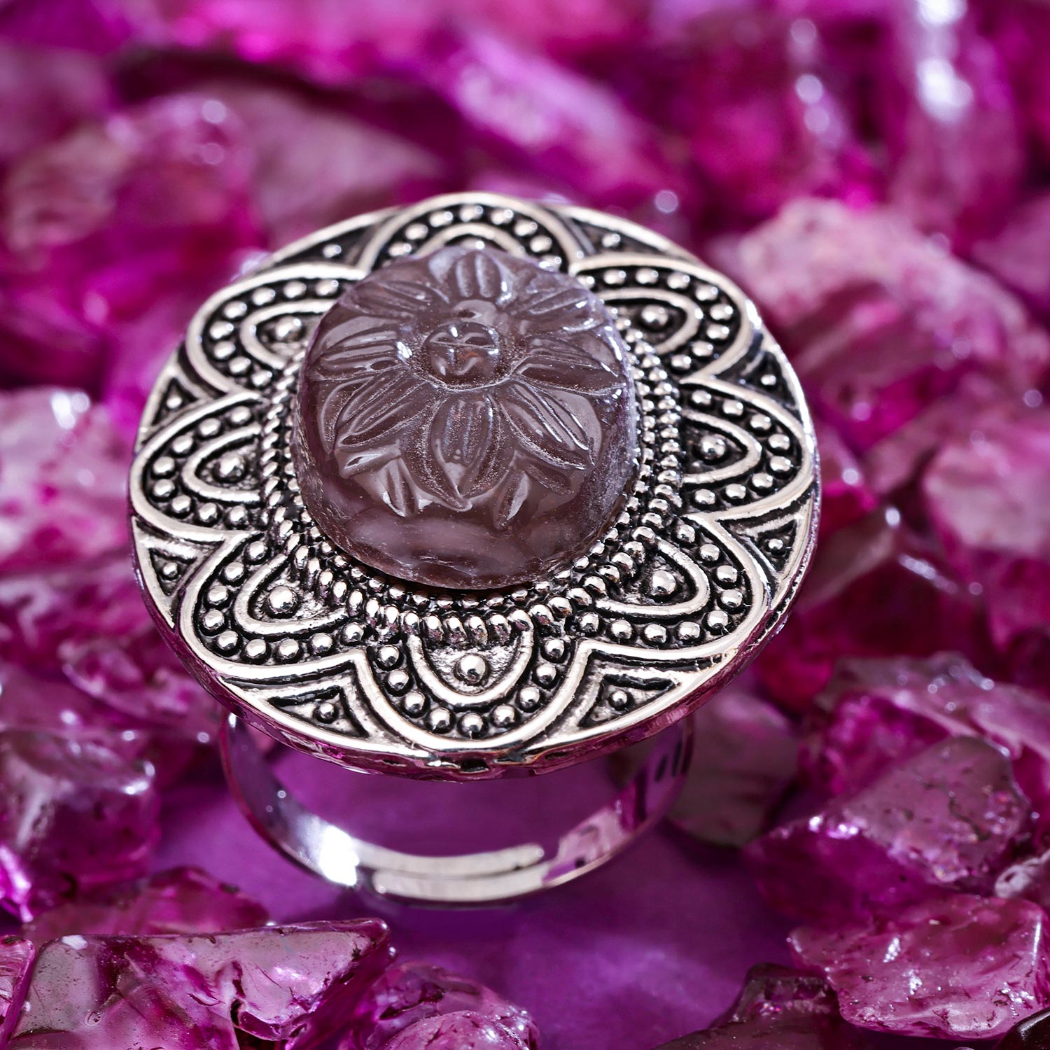 Sukkhi Adorable Silver Oxidised Pearl Ring for Women