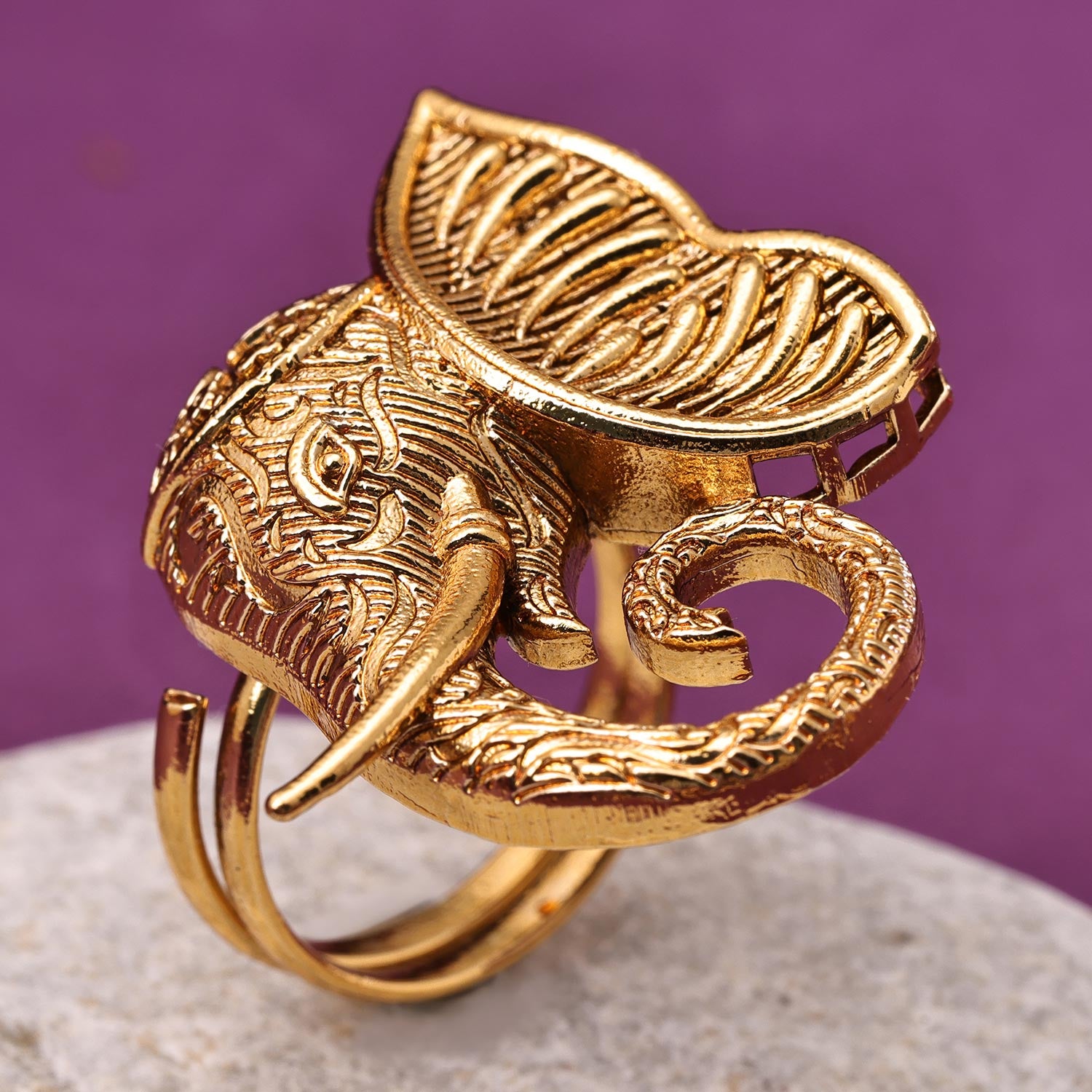 Sukkhi Glitzy Golden Elephant Gold Plated NA Ring for Women
