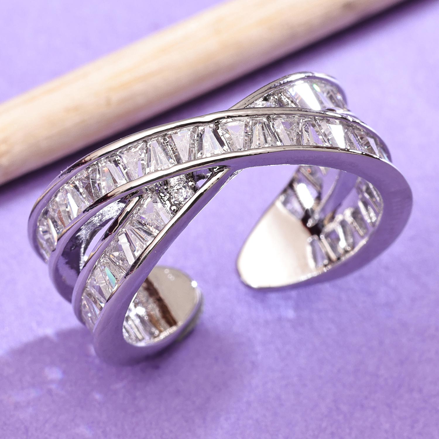 Sukkhi Spectacular Silver Rhodium Plated CZ Ring for Women