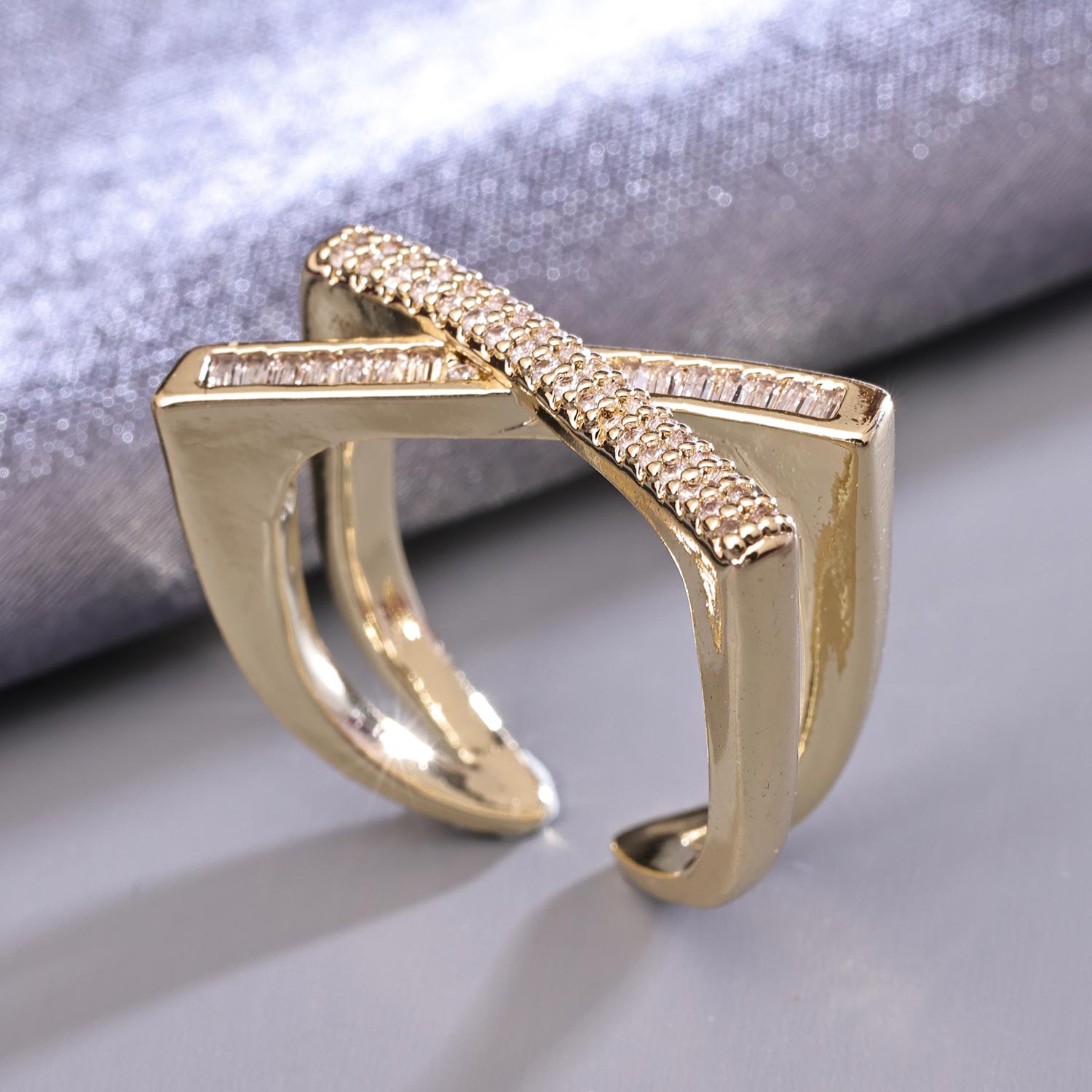 Sukkhi Lovley Golden Gold Plated CZ Ring for Women