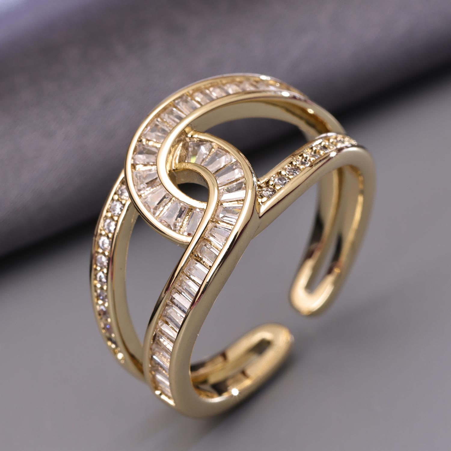 Sukkhi Brilliant Golden Gold Plated CZ Ring for Women