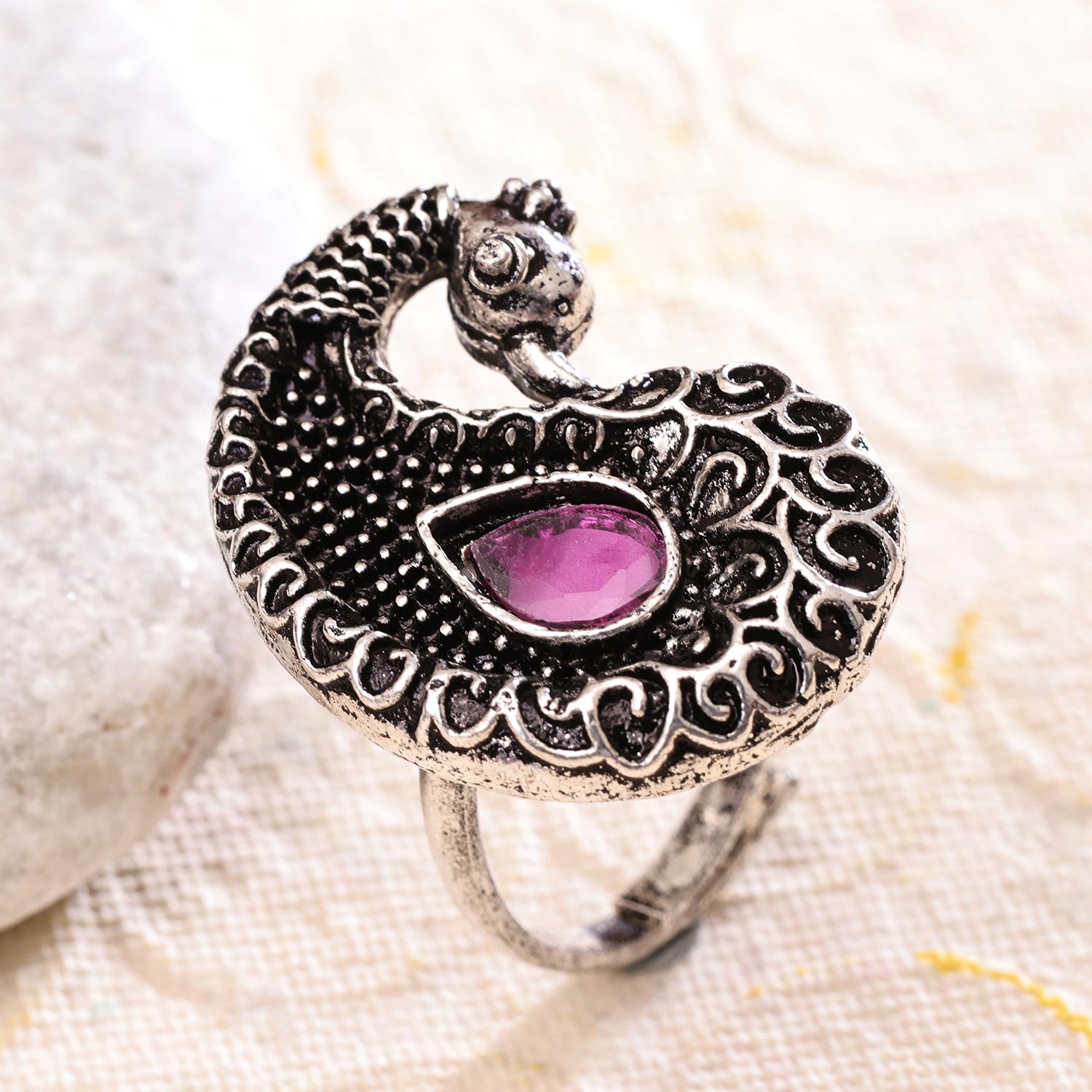 Magnificent Peacock Ring with Ornate Indian Design