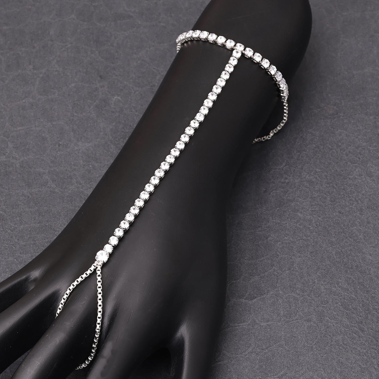 Sukkhi Elegant Silver Rhodium Plated CZ Haathpan for Women