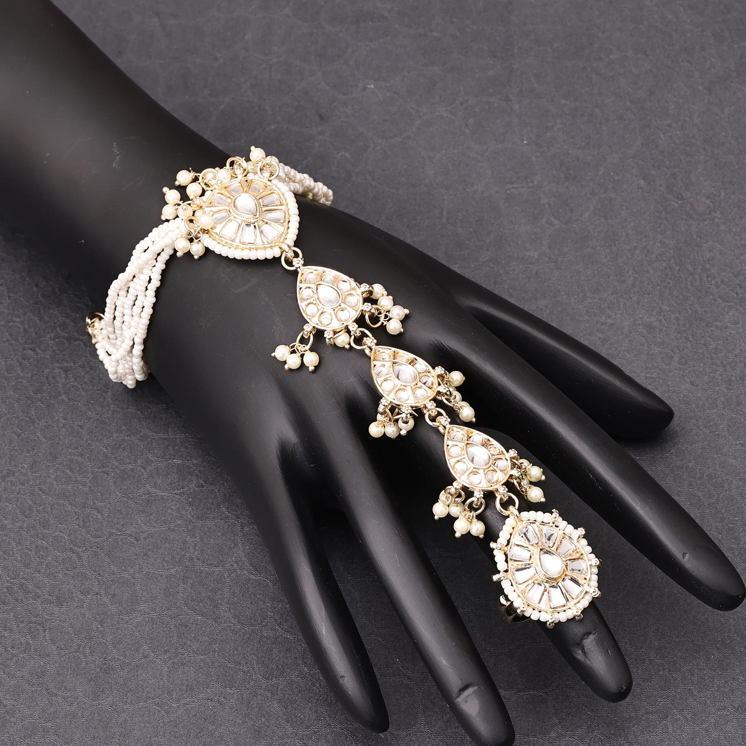 Sukkhi Marvelous Golden Gold Plated kundan & Pearl Haathpan for Women