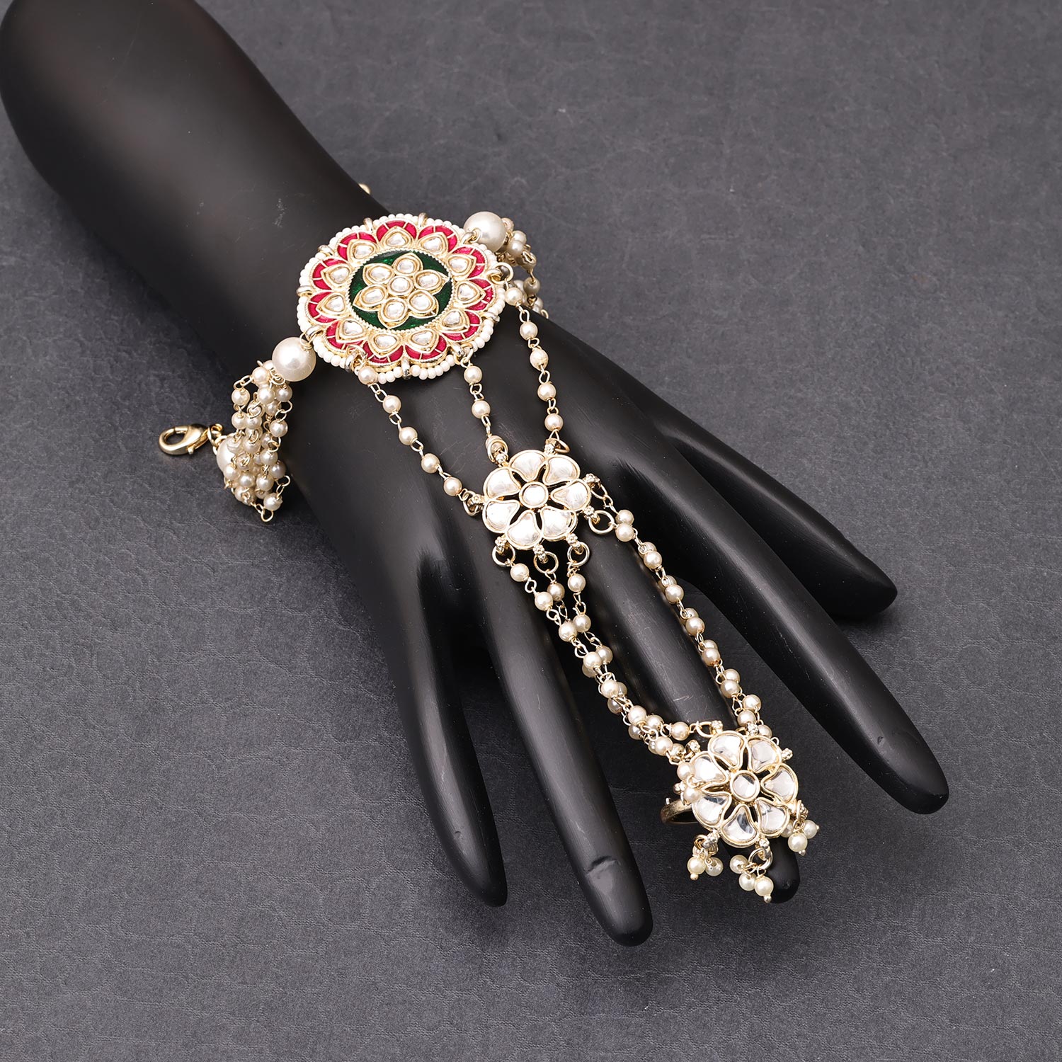 Sukkhi Stunning Golden Gold Plated kundan & Pearl Haathpan for Women