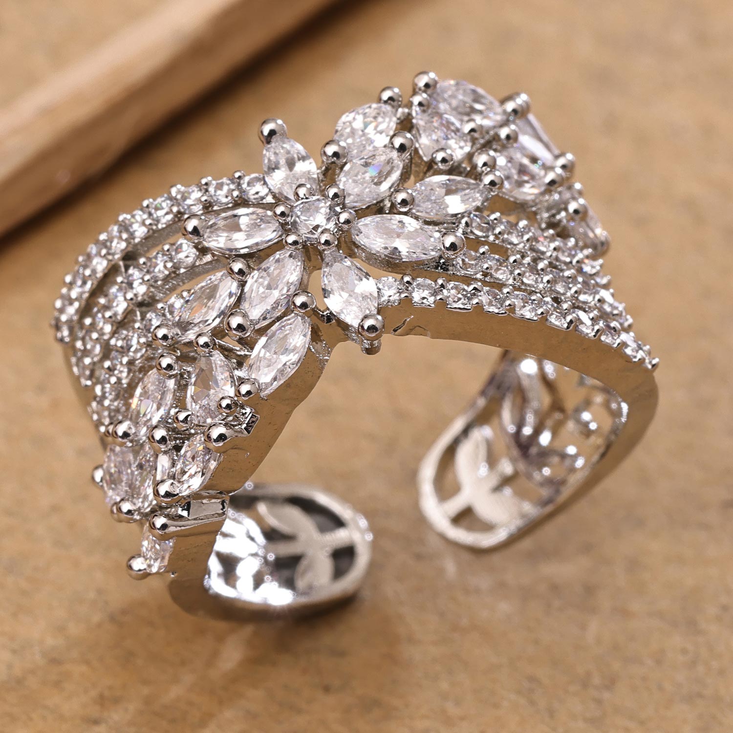 Sukkhi Brilliant Silver Rhodium Plated CZ Ring for Women