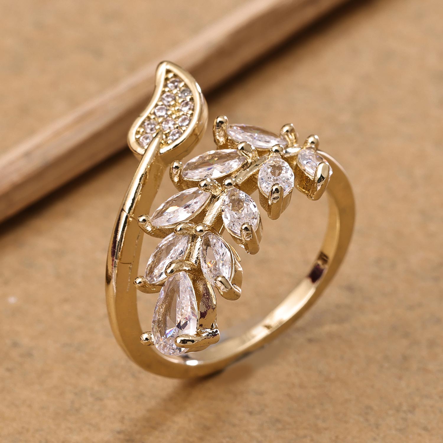 Sukkhi Awesome Golden Gold Plated CZ Ring for Women