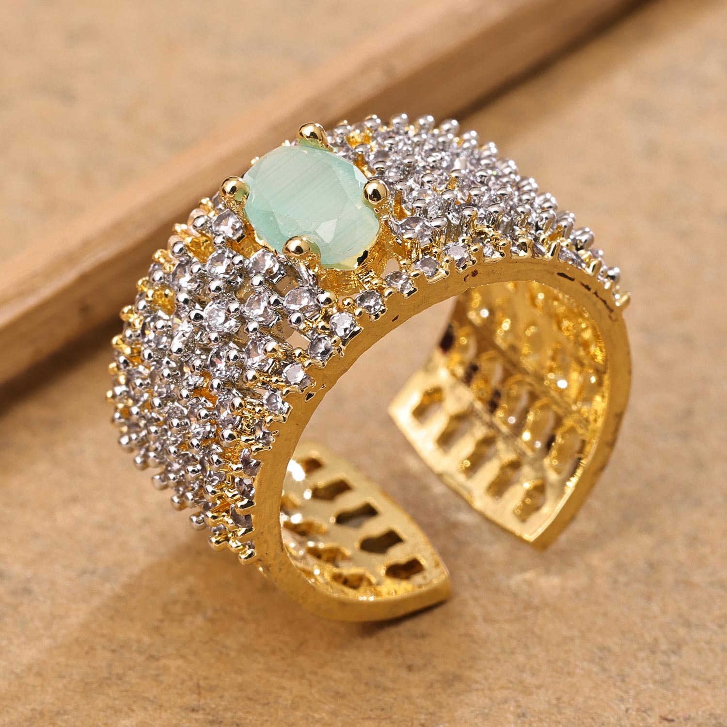 Sukkhi Incrediable Golden Gold Plated CZ Ring for Women