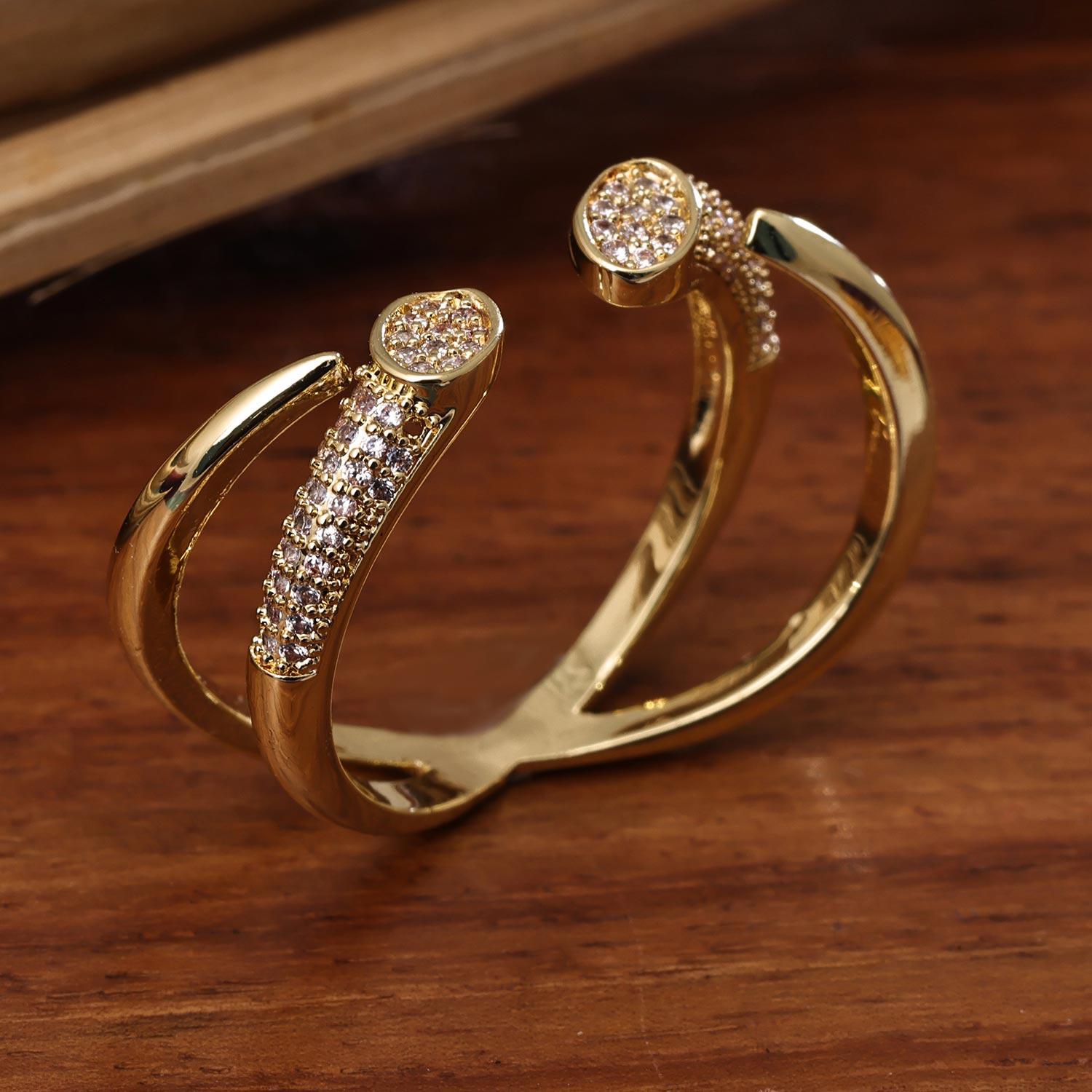 Sukkhi Eye Golden Gold Plated CZ Ring for Women