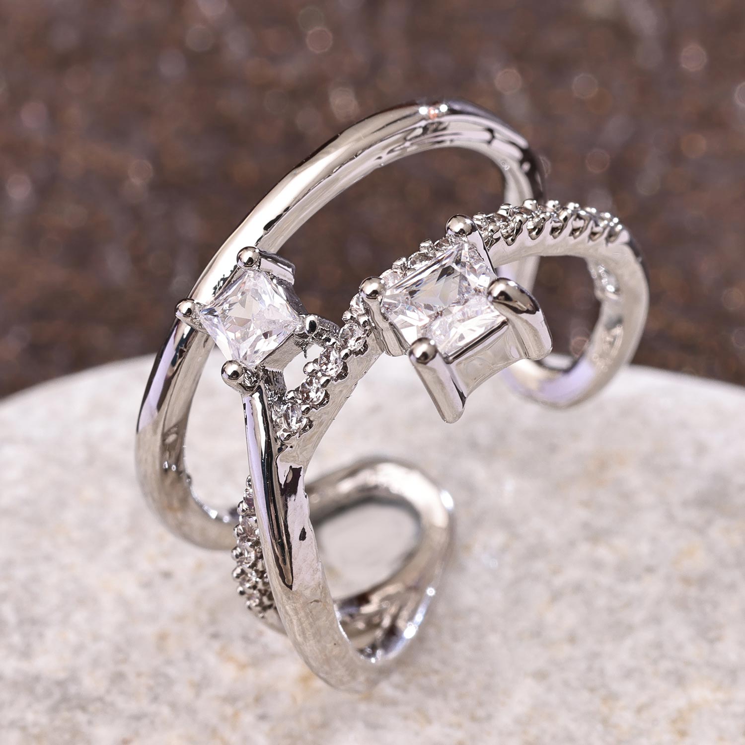 Sukkhi Fancy Silver Rhodium Plated CZ Ring for Women