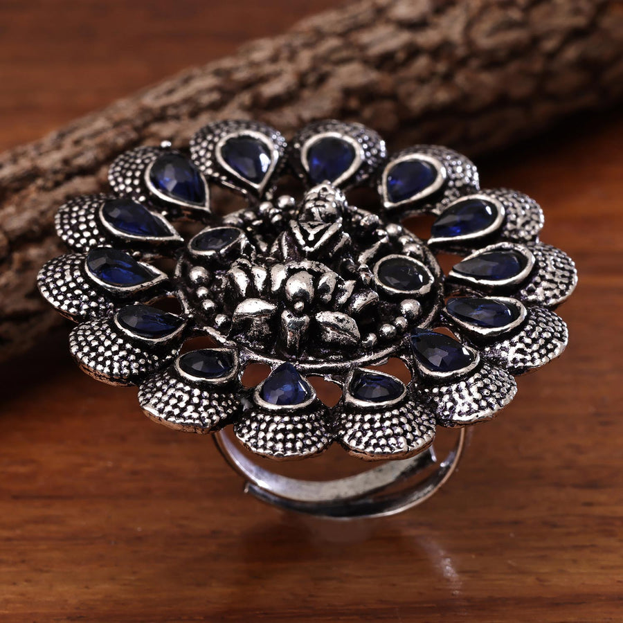 Sukkhi Glemaing Silver Oxidised Pearl Ring for Women