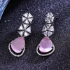 Sukkhi Enticing Pink Rhodium Plated Color Stone Drop Earring For Women