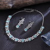 Sukkhi Intriguing Sky Blue Rhodium Plated Cz Choker Necklace Set For Women