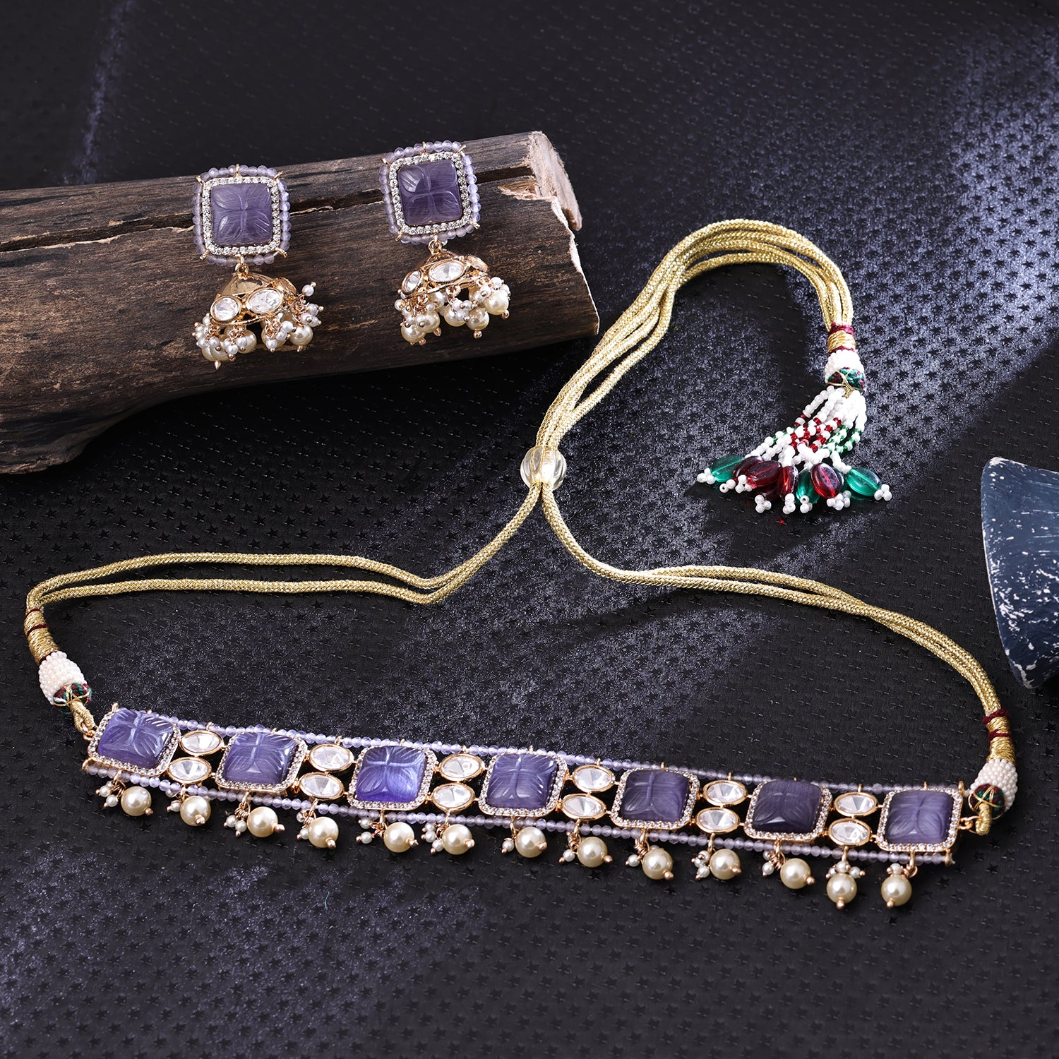 Sukkhi Charismatic Blue Gold Plated Pearl Choker Necklace Set For Women