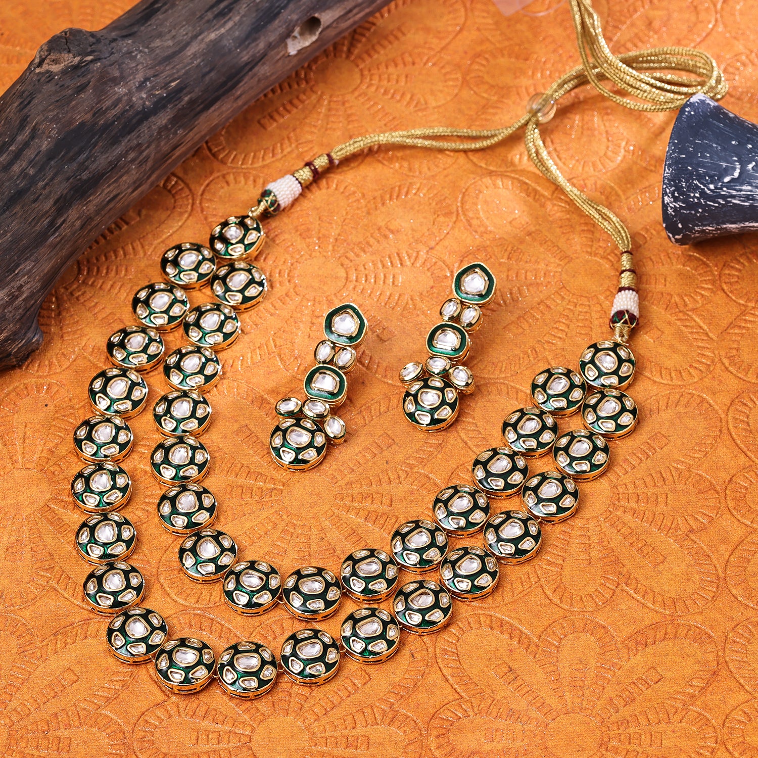 Sukkhi Enchanting Green Gold Plated Kundan Long Haram Necklace Set For Women