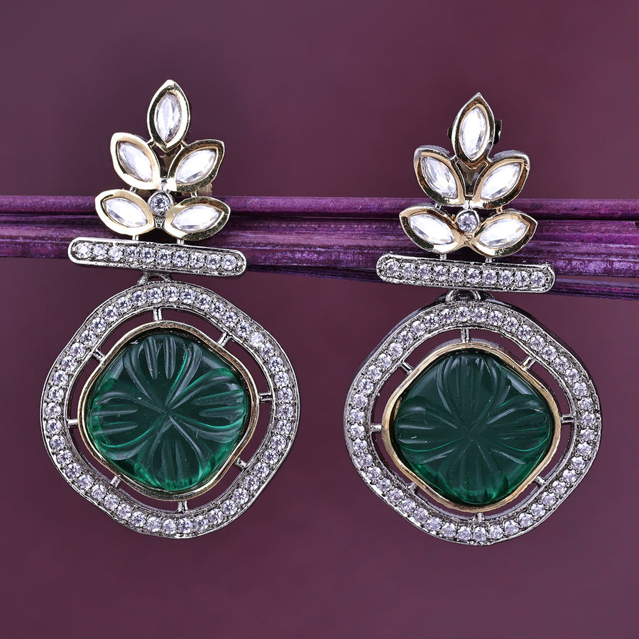 Sukkhi Luring Green Rhodium Plated Color Stone Dangler Earring For Women