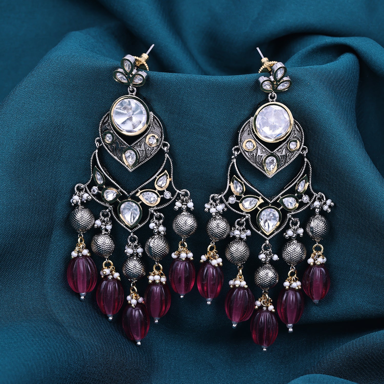 Sukkhi Good-Looking Maroon Rhodium Plated Pearl Dangler Earring For Women
