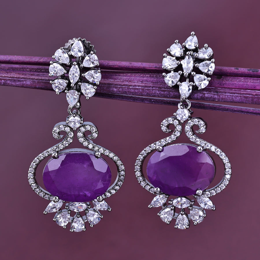 Sukkhi Pretty Purple Rhodium Plated Color Stone Dangler Earring For Women
