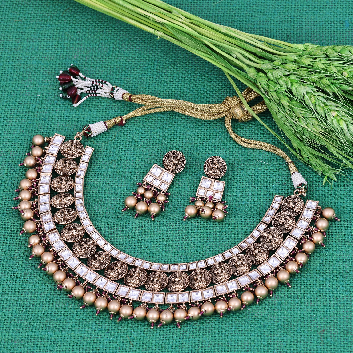Sukkhi Magnificent Golden Gold Plated Kundan & Pearl Choker Necklace Set For Women