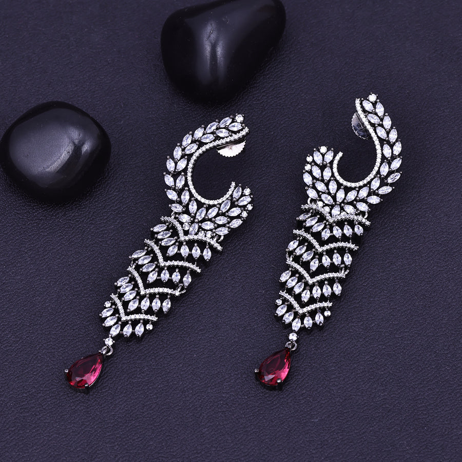 Sukkhi Statuesque White + Maroon Rhodium Plated Cz Dangler Earring For Women