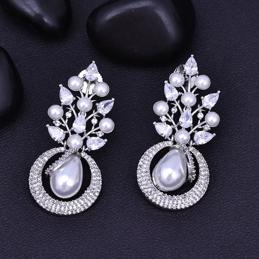 Sukkhi Foxy White Rhodium Plated Cz Dangler Earring For Women