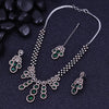 Sukkhi Toothsome Green Rhodium Plated Cz Collar Necklace Set For Women