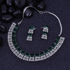 Sukkhi Showy Green Rhodium Plated Cz Choker Necklace Set For Women