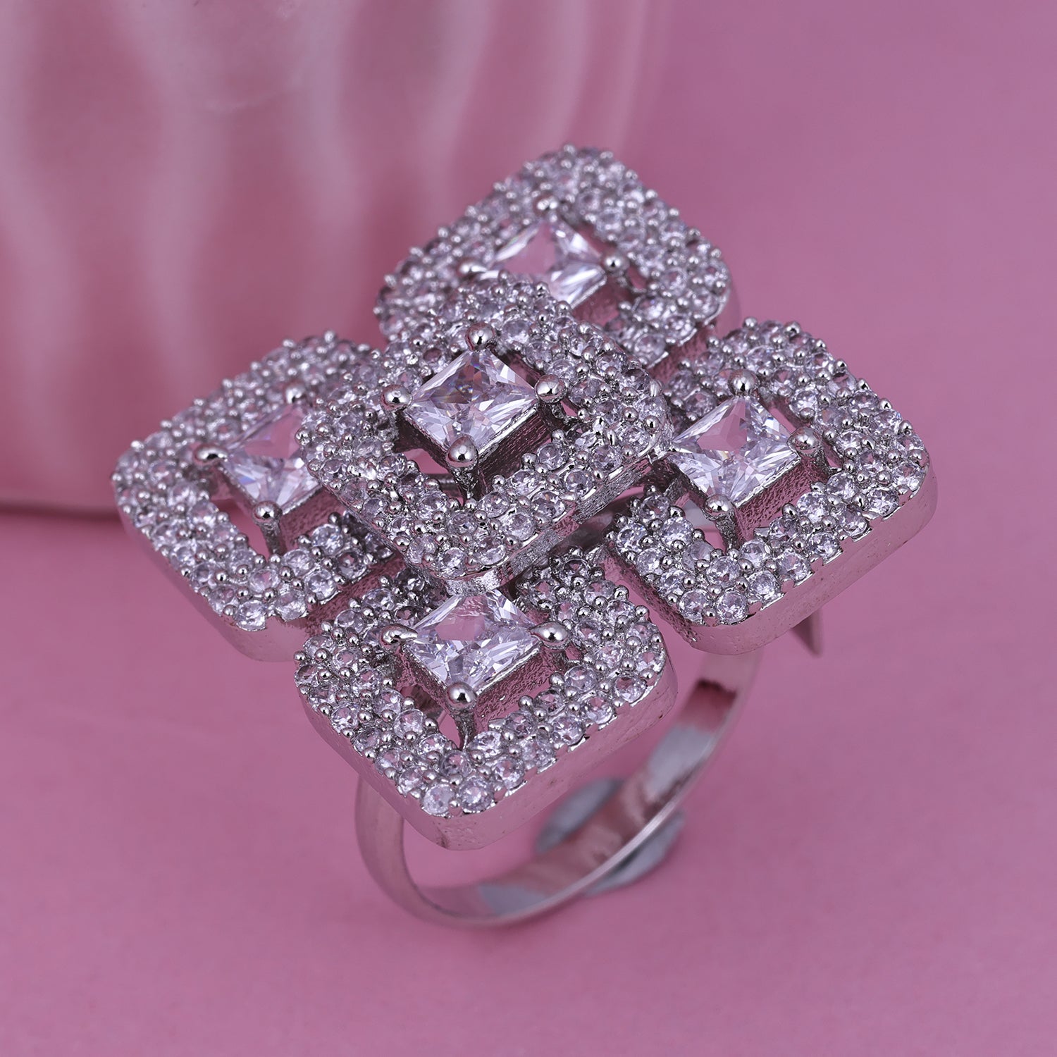 Sukkhi Tolerable White Rhodium Plated Cz Ethnic Ring For Women