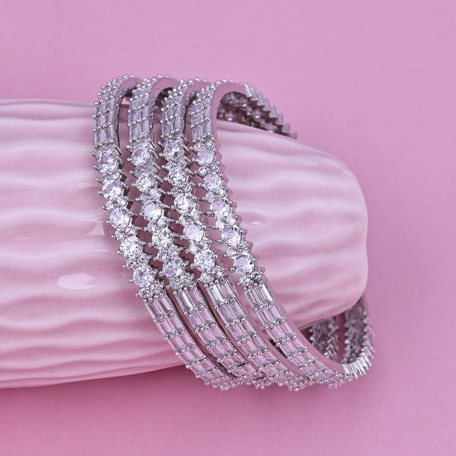 Sukkhi Enthralling Silver Rhodium Plated Cz Contemporary Bangle For Women