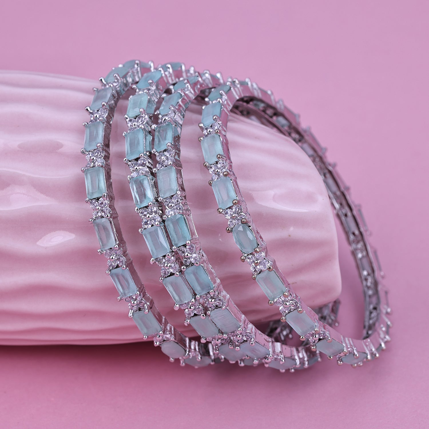 Sukkhi Tempting Aqua Blue Rhodium Plated Cz Contemporary Bangle For Women