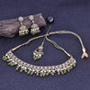 Sukkhi Interesting Green Rhodium Plated Pearl Choker Necklace Set With Maang Tikka For Women