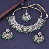 Sukkhi Pleasant Green Gold Plated Mirror Collar Necklace Set With Maang Tikka For Women