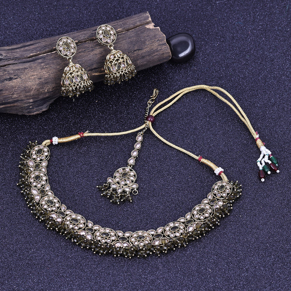 Sukkhi Engaging Green Gold Plated Pearl Choker Necklace Set