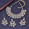 Sukkhi Handsome White Gold Plated Pearl Collar Necklace Set With Maang Tikka For Women