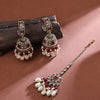 Sukkhi Well-Favored Red And White Gold Plated Pearl Jhumki Earring Maangtikka For Women