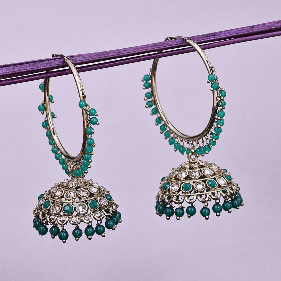 Sukkhi Prepossessing Light Green Rhodium Plated Austrian Stone Hoop Earring For Women