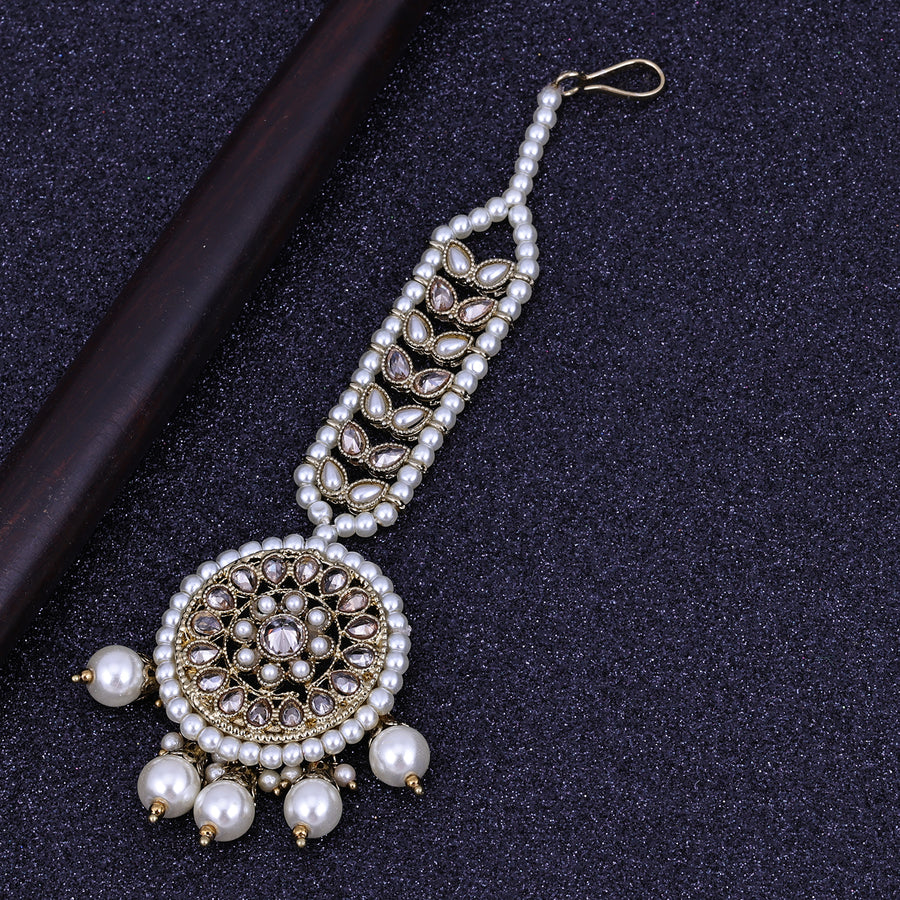 Sukkhi Perfect White Gold Plated Pearl Ethnic Maangtikka For Women