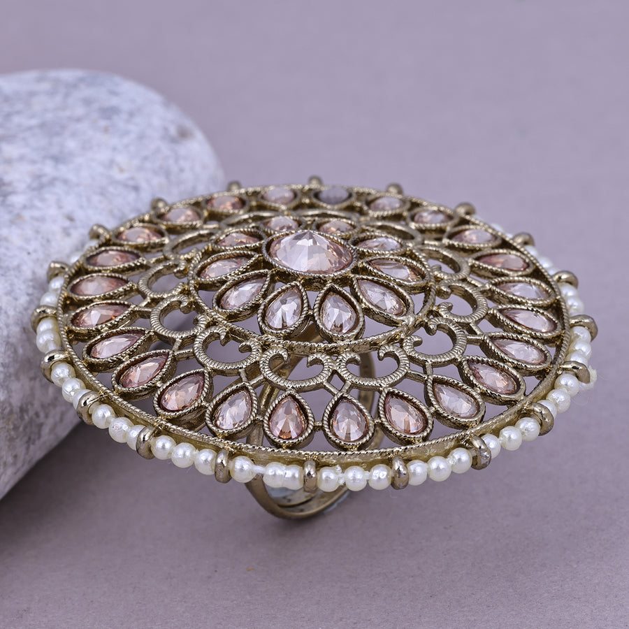 Sukkhi Chocolate-Box White Gold Plated Kundan Ethnic Ring For Women