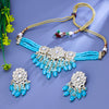 Sukkhi Tempting Sky Blue Gold Plated Kundan & Pearl Choker Necklace Set For Women