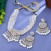 Sukkhi Exciting White Gold Plated Kundan & Pearl Collar Necklace Set For Women