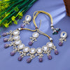 Sukkhi Interesting Light Purple Gold Plated Kundan & Pearl Collar Necklace Set With Maang Tikka For Women