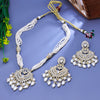 Sukkhi Delightful White Gold Plated Kundan & Pearl Collar Necklace Set For Women