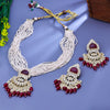 Sukkhi Pleasant Maroon Gold Plated Kundan & Pearl Collar Necklace Set For Women