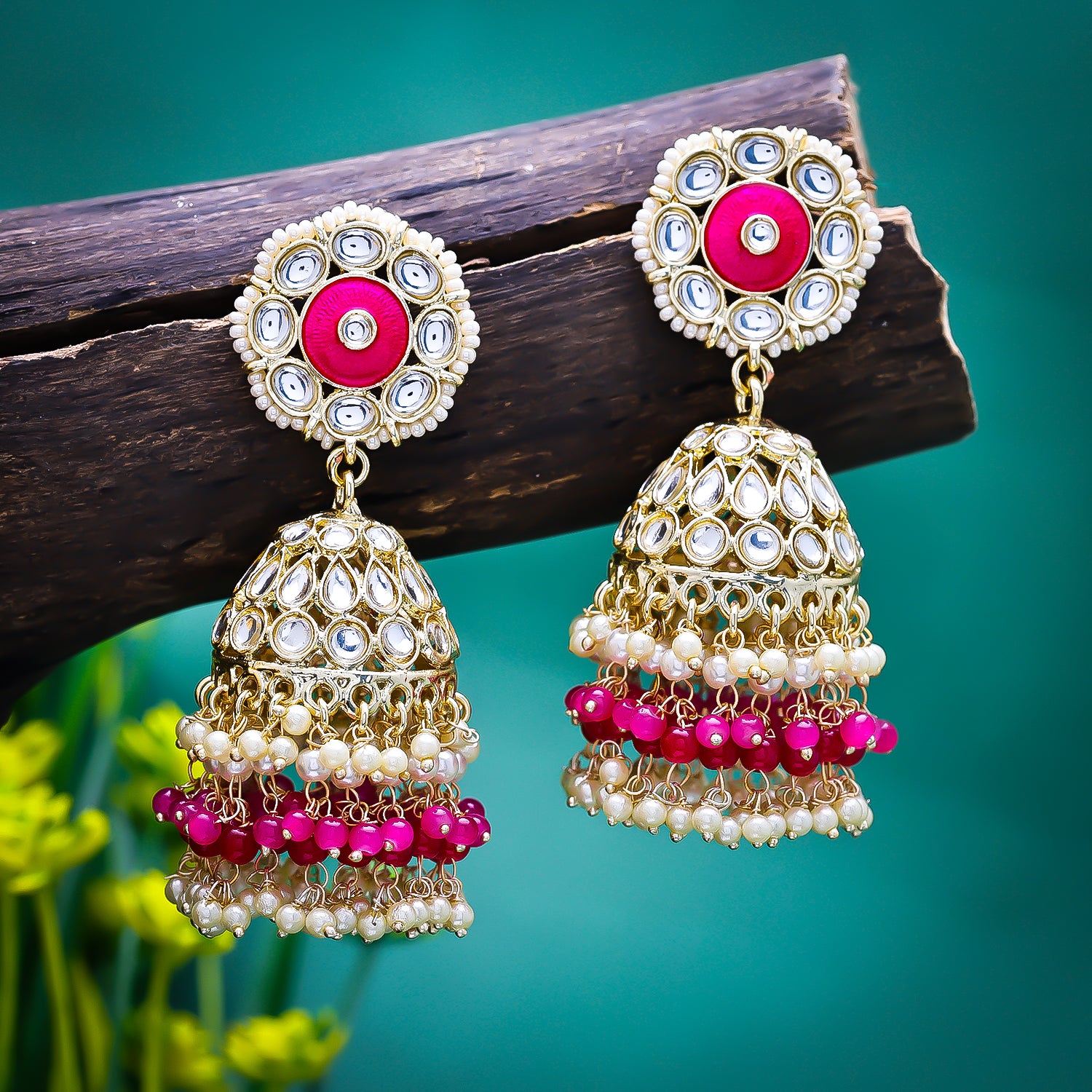 Sukkhi Enchanting Pink Gold Plated Pearl Jhumki Earring For Women