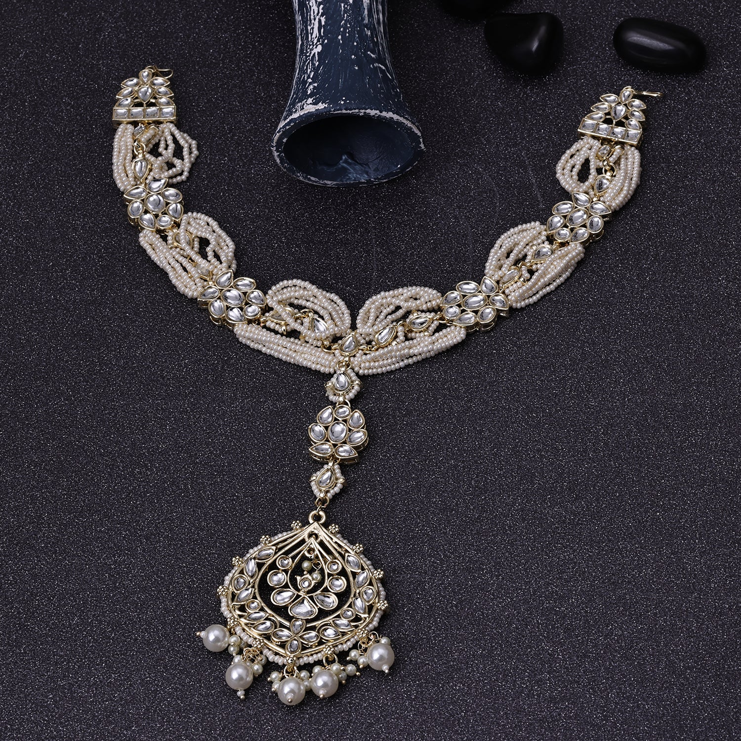 Sukkhi Lovely White Gold Plated Pearl Ethnic Shishphool For Women