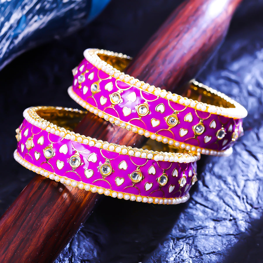 Sukkhi Glorious Pink Gold Plated Pearl Ethnic Bangle For Women